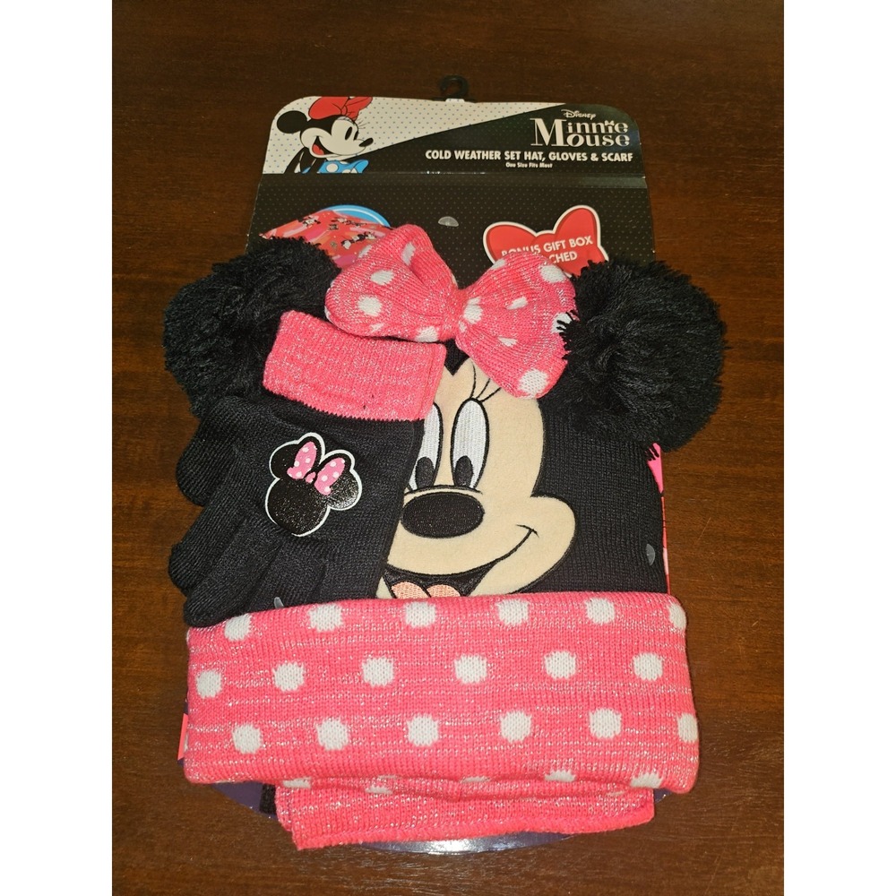 Disney‎ Girls Winter Hat - 3-Piece Minnie Mouse Scarf and Glove Set W Gift Box